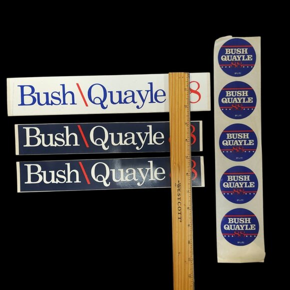 Bush Quayle 1988 Presidential Campaign George H W Dan Lapel Bumper Stickers Lot - Picture 4 of 7